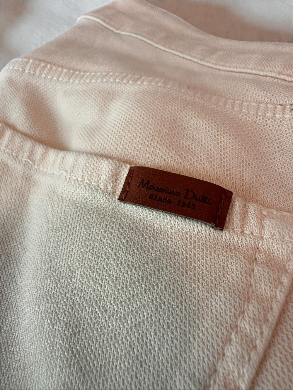 Massimo Dutti Cream Textured Cotton Jeans With Leather Logo View 2